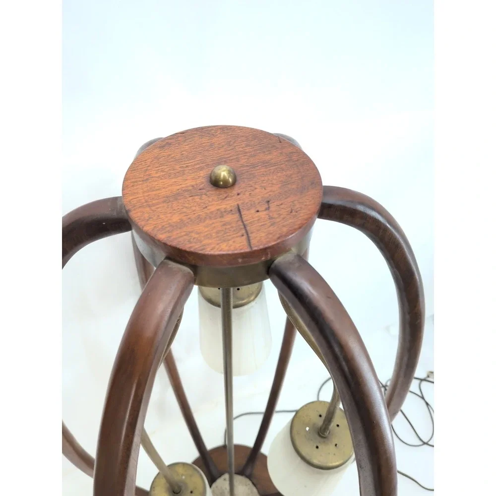 Vintage MCM Majestic Lamp 3 Light Walnut Birdcage 36